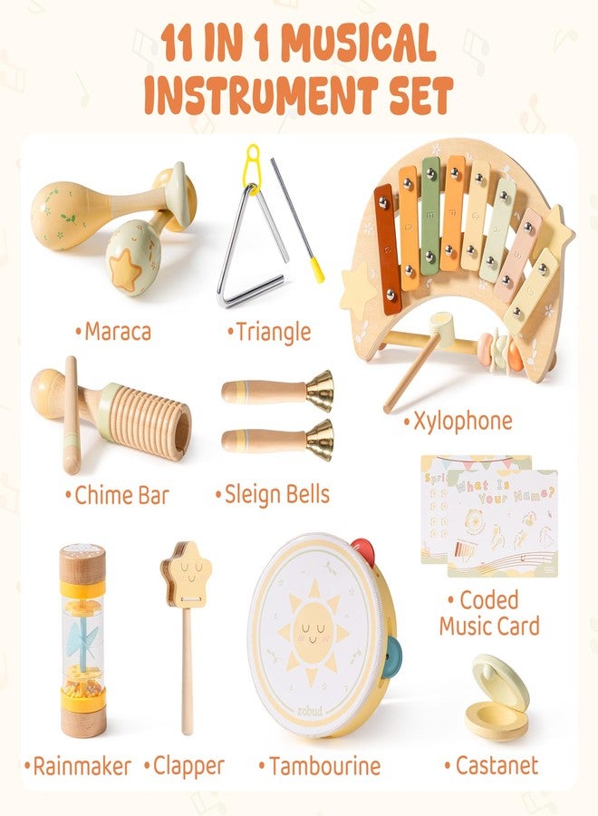 ROBUD Toddler Musical Instruments, Montessori Wooden Baby Musical Toys, Neutral Colors Musical Toys for Toddlers 1-3, Educational Percussion Set, for Boys and Girls(Star and Moon Theme) - Image 5